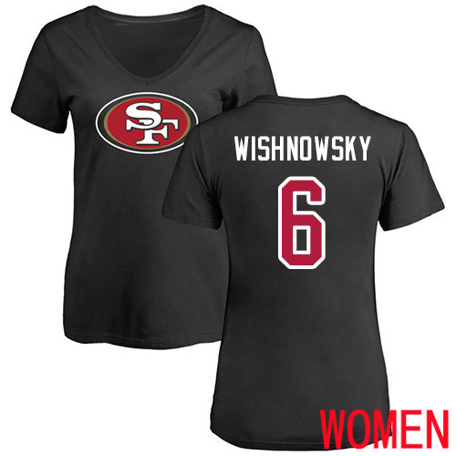 San Francisco 49ers Black Women Mitch Wishnowsky Name and Number Logo #6 NFL T Shirt->nfl t-shirts->Sports Accessory